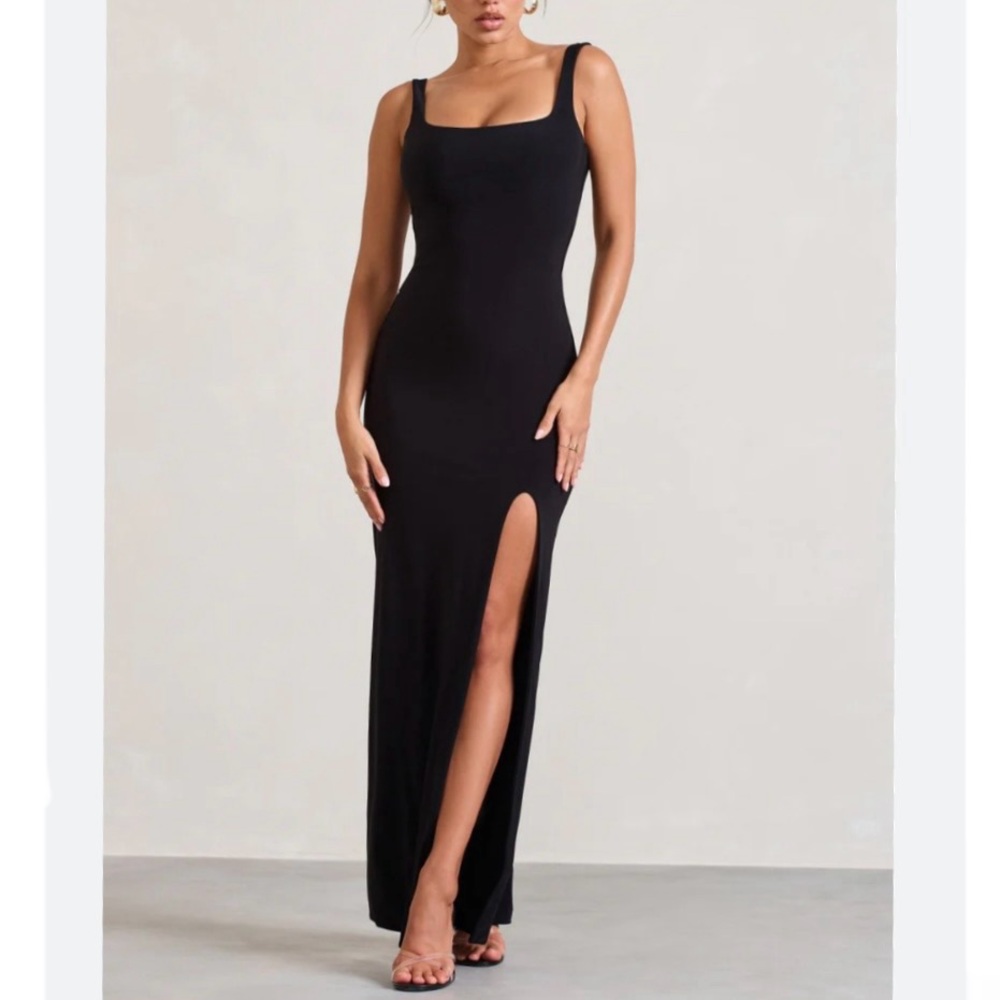 Boohoo Square neck thigh slit maxi dress